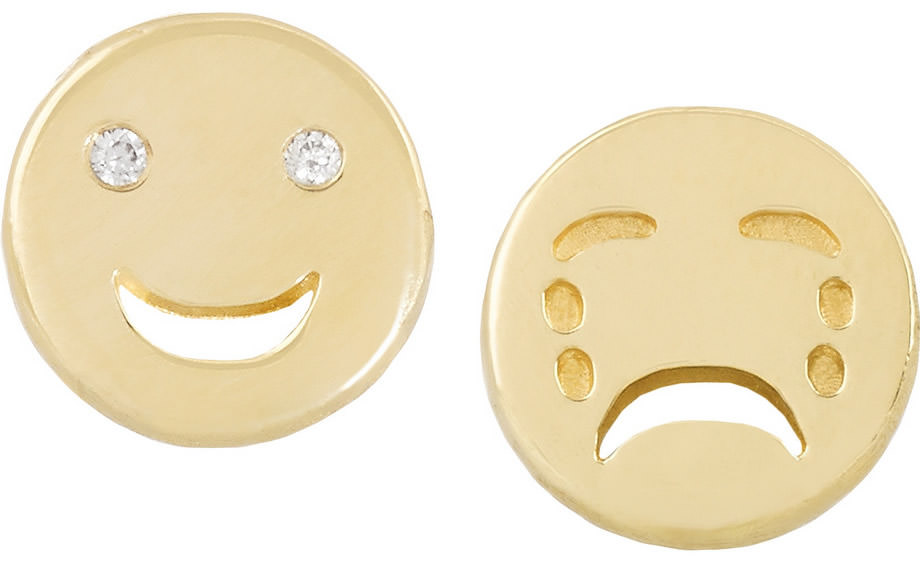 Alison Lou Happy Sad 14-karat gold diamond earrings
