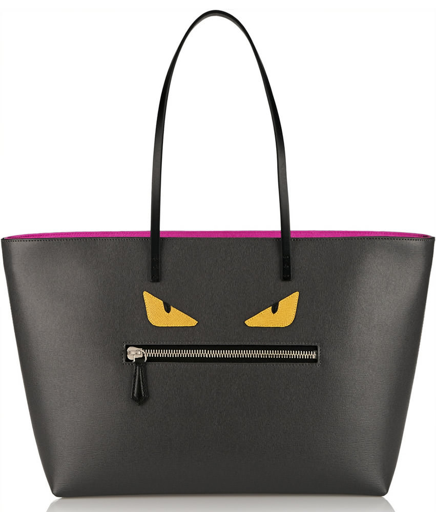 Fendi Roll Appliqued Textured-Leather Tote