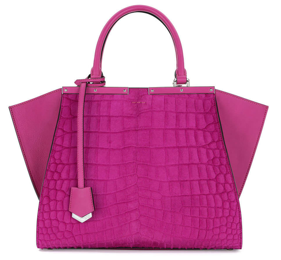 Fendi Trois-Jour Petite Croc-Embossed Calf Hair Tote Bag