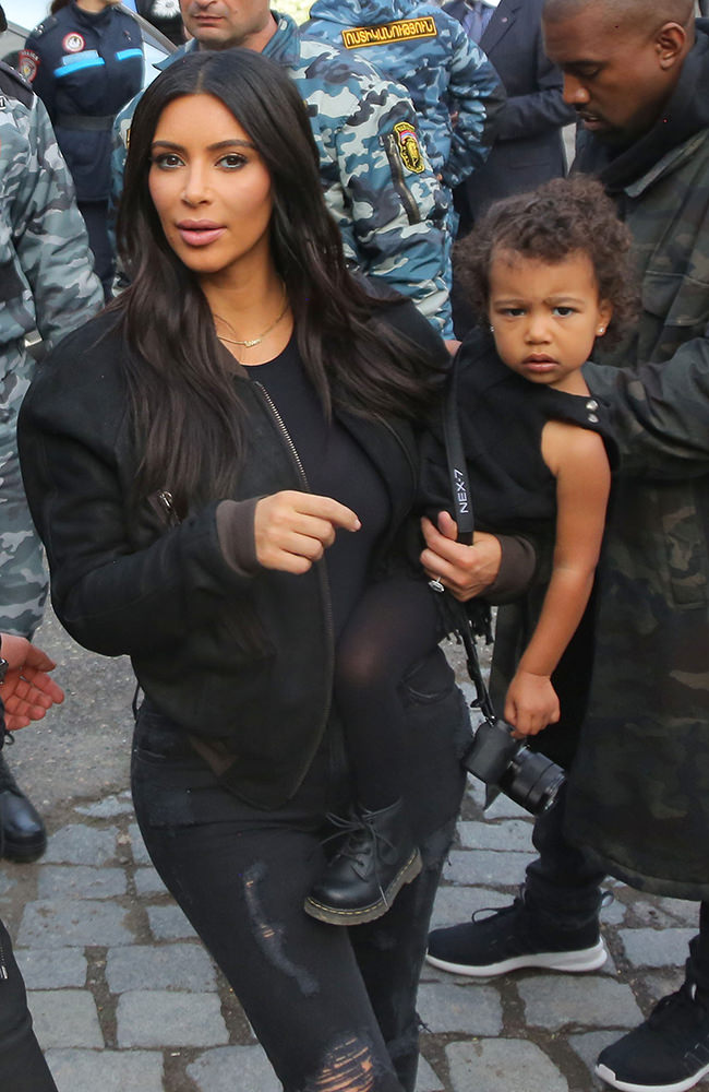 Kim Kardashian and North West explore Geghard Monastery together with Khloe Kardashian and Kanye West