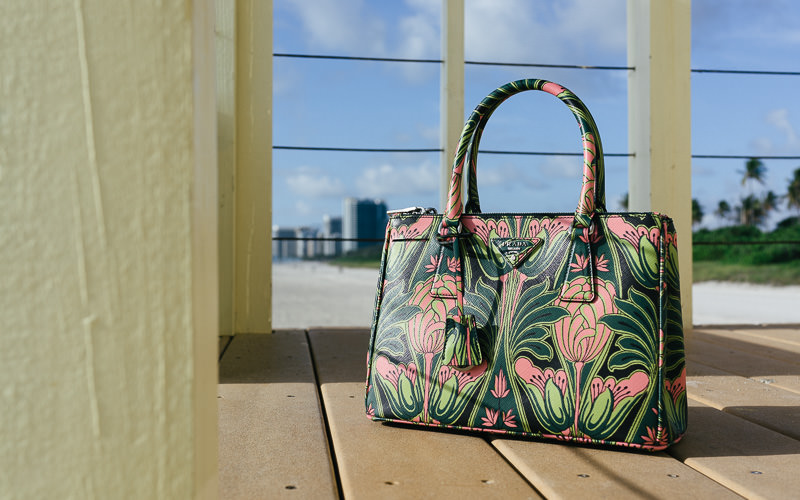 Prada Double Zip Bag with Pink Tulips (5)
