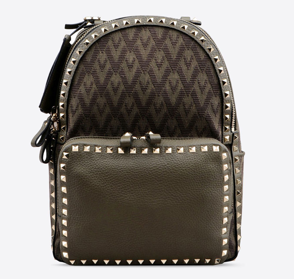 Valentino-Rockstud-Jacquard-and-Leather-Backpack