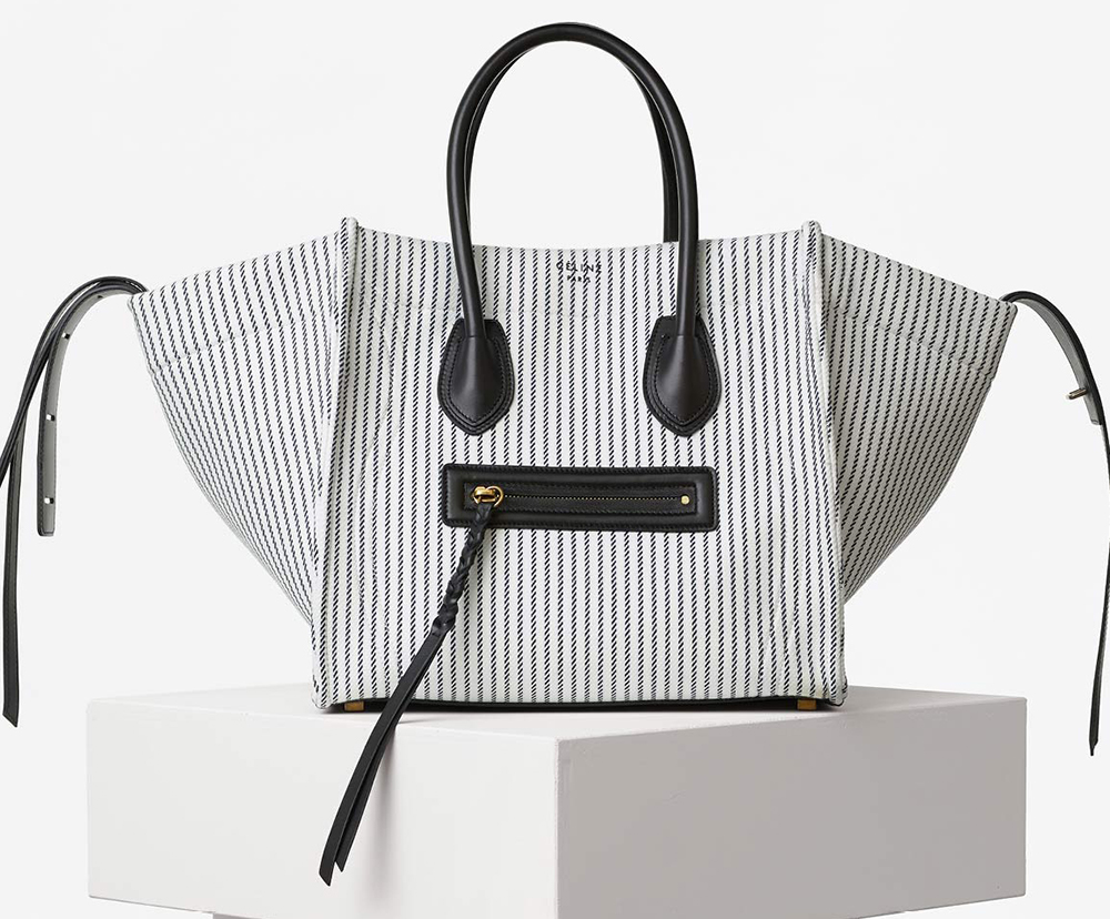 Celine-Phantom-Luggage-Tote-White-Striped-Canvas