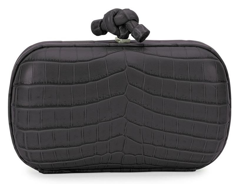 Bottega Veneta Knot Crocodile Clutch Bag in Black