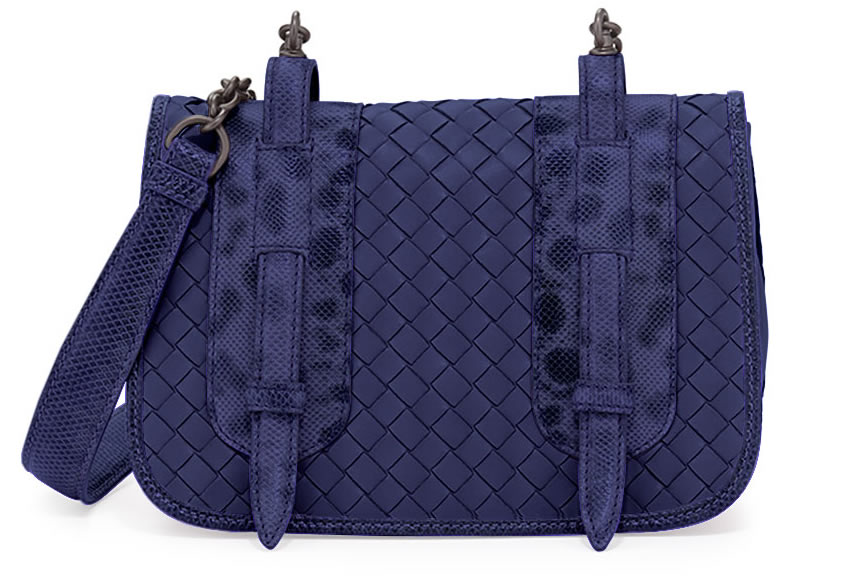 Bottega Veneta Watersnake and Leather Small Full-Flap Shoulder Bag in Blue