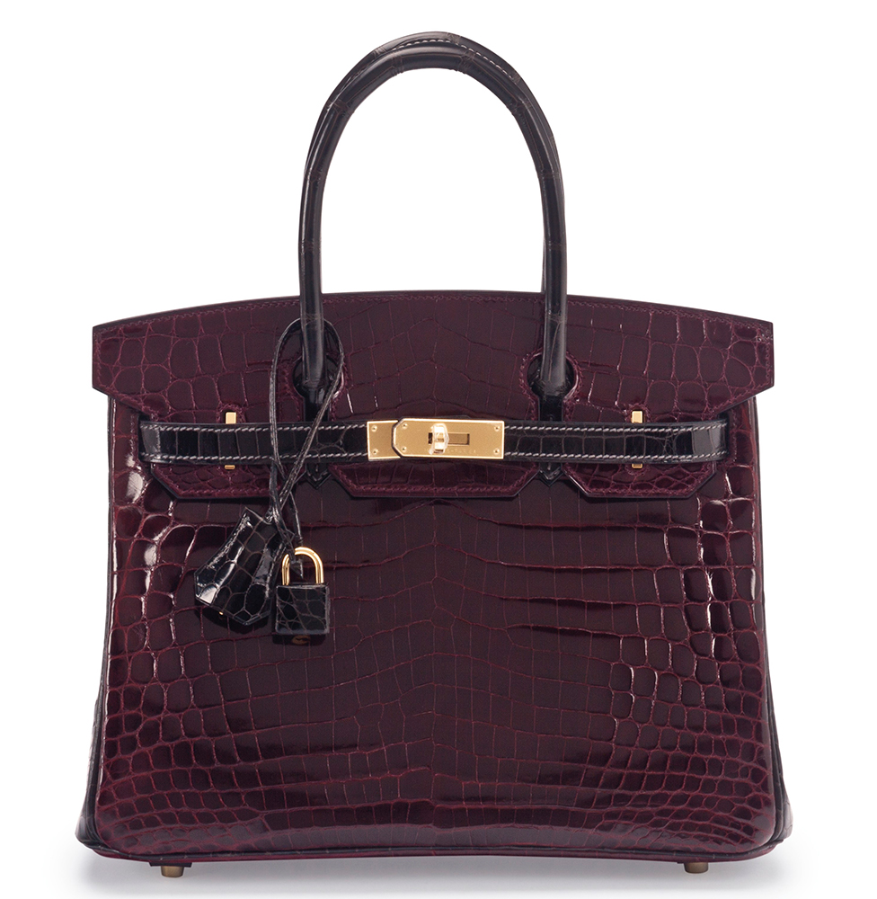 Hermes-Birkin-Special-Order-Horseshoe-Shiny-Bordeaux-and-Graphite-Nilo-Crocodile-30cm