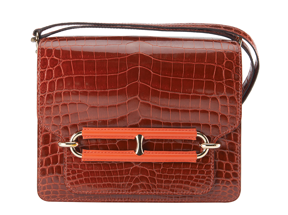 Hermes-Crocodile-Roulis-Bag-with-Cappucine-Leather-Trim