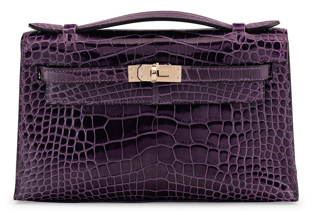 Hermes-Kelly-Pochette-Shiny-Amethyst-Alligator-Permabrass