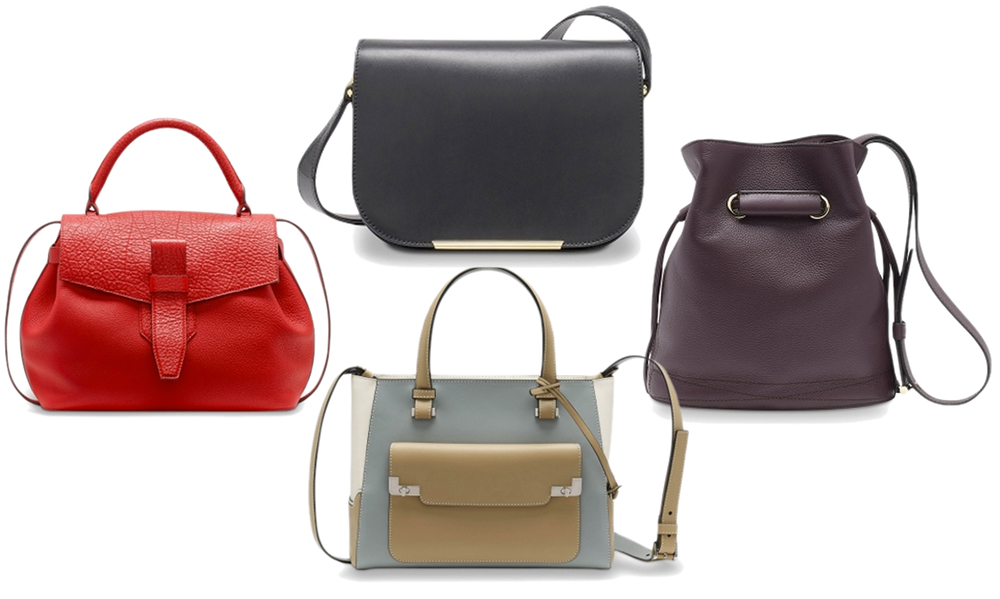 Clockwise from top: Lancel Bianca Bag, $980 via Monnier Freres; Lancel Le Huit Bucket Bag, $800 via Monnier Freres; Lancel L Small Tote, $1,420 via Monnier Freres; Lancel Charlie Bag, $1,190 via Monnier Freres