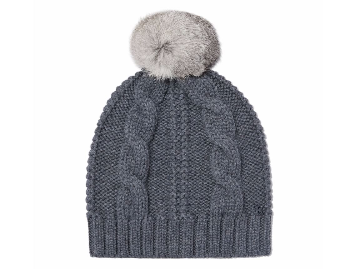 Tory Burch Cable Knit Pom-Pom Hat