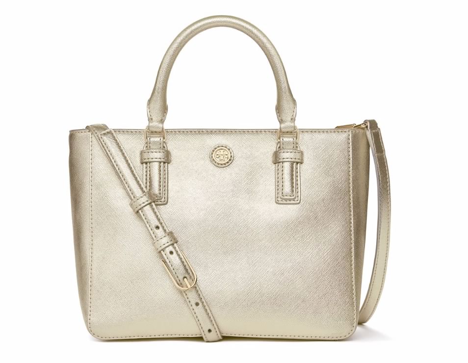 Tory Burch Mini Robinson Square Tote Metallic