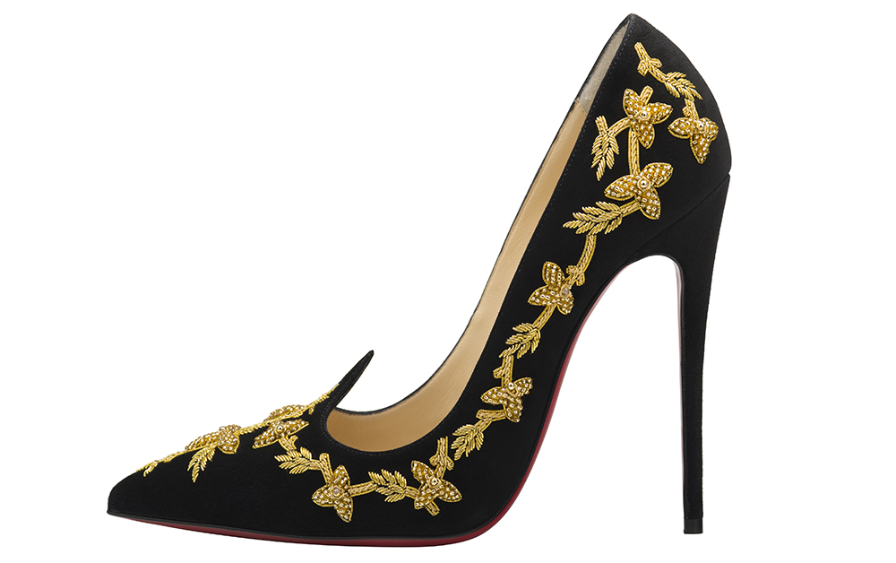 Christian Louboutin Gradipump 120 Suede Brode Black Gold