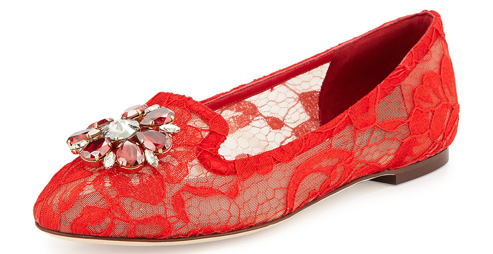 Dolce and Gabbana Crystal-Embellished Lace Loafer