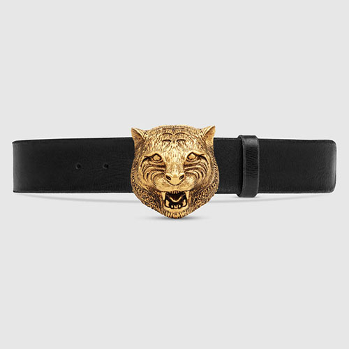 Gucci Leather Belt with Feline Buckle