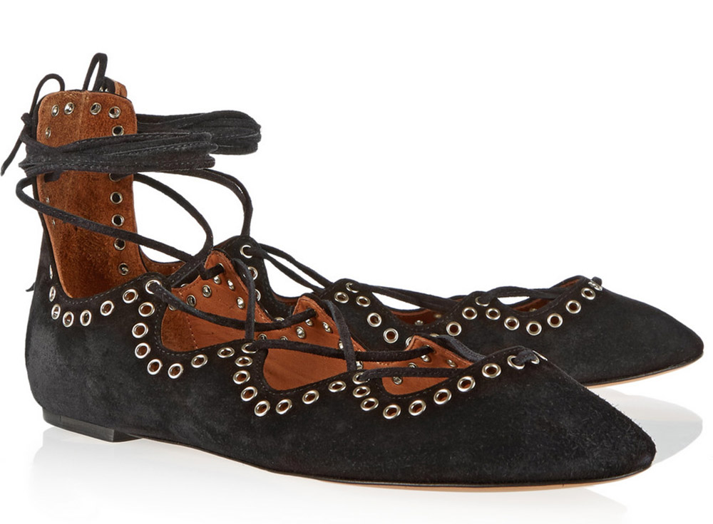 Isabel Marant Leo lace-Up Embellished Suede Ballet Flats