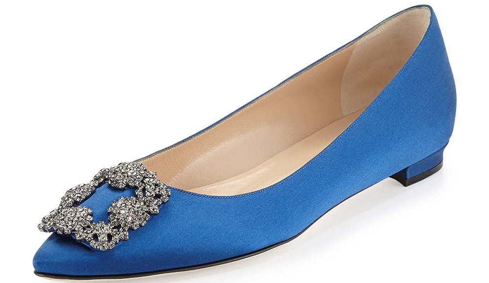 Manolo Blahnik Hangisi Crystal-Buckle Satin Flat