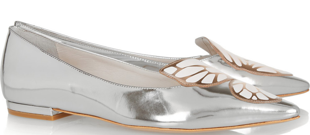 Sophia Webster Bibi Butterfly Metallic Patent-Leather Point-Toe Flats