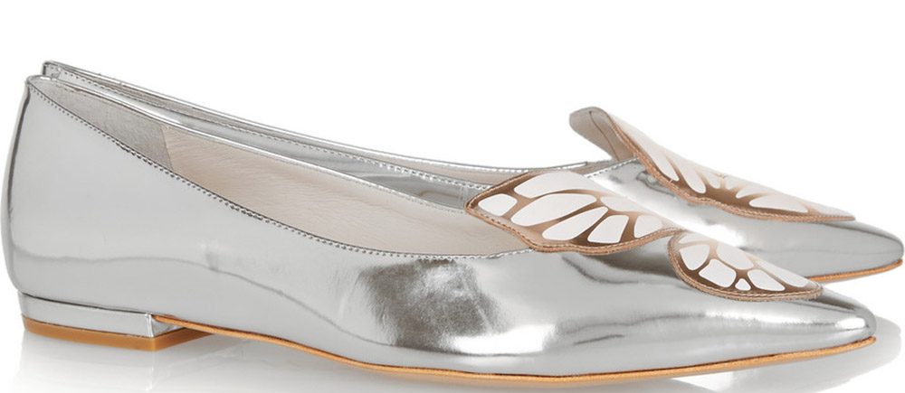 Sophia Webster Bibi Butterfly Metallic Patent-Leather Point-Toe Flats