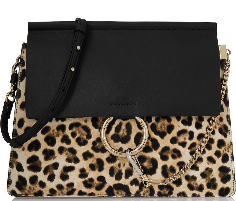 Chloe Faye Medium Leopard-Print Calf Hair and Leather Shoulder Bag