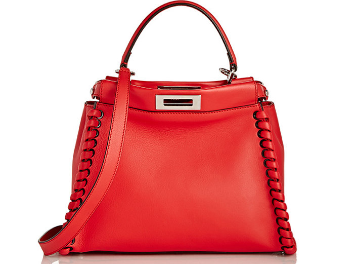 Fendi-Whipstitched-Peekaboo-Satchel-Red