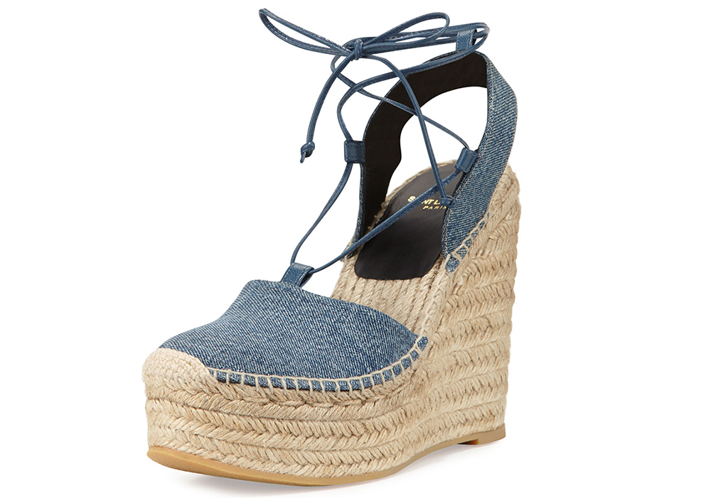 Saint Laurent Platform Denim Espadrille Wedge Sandal