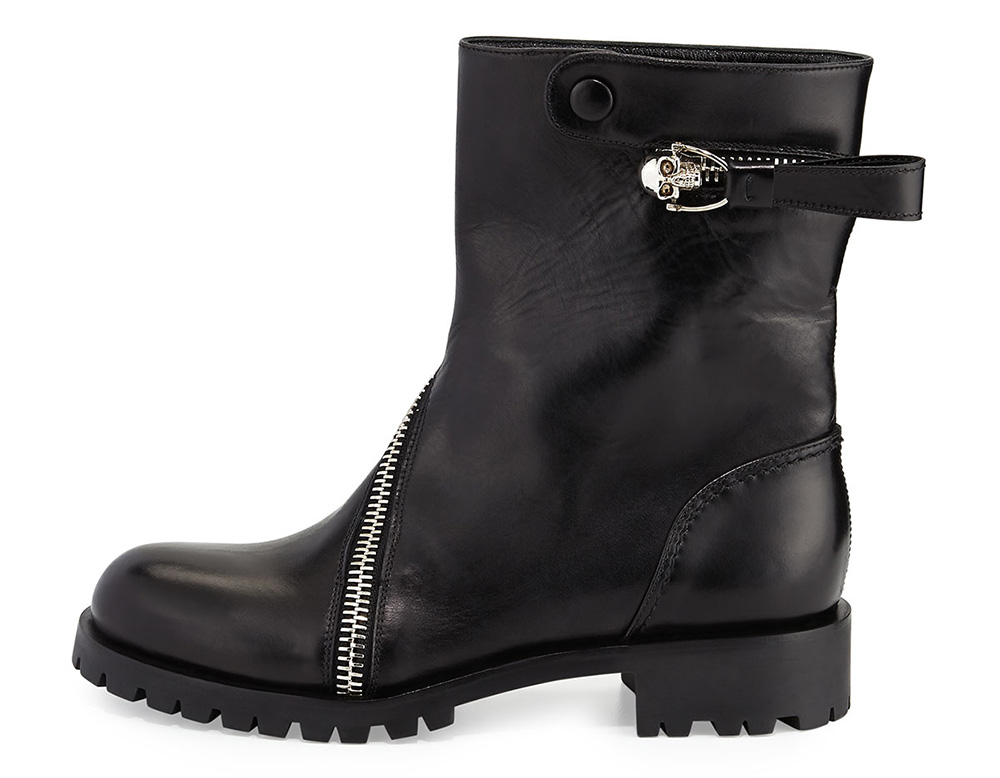 Alexander McQueen Skull Zip-Around Leather Mid-Calf Boot