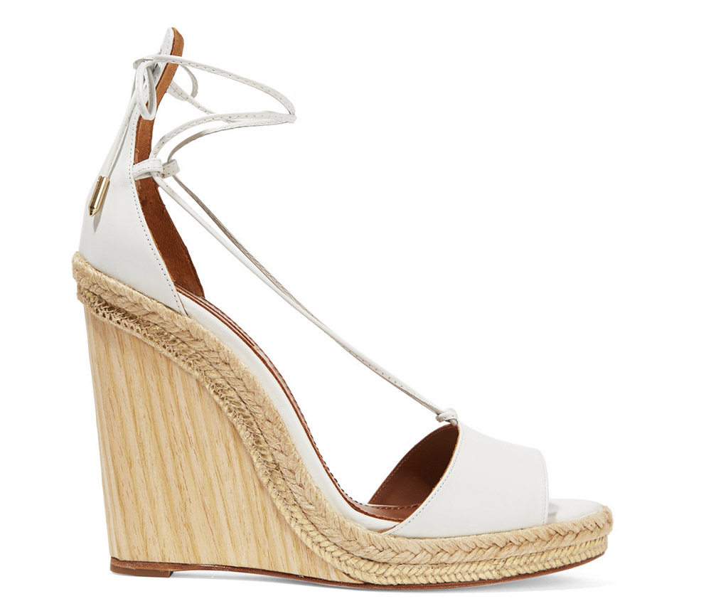 Aquazzura Alexa Raffia-Trimmed Leather Wedge Sandals