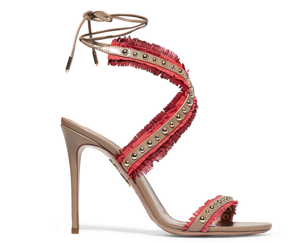 Aquazzura Latin Lover Studded Fringed Suede and Leather Sandals
