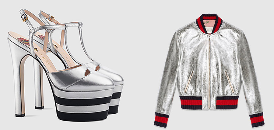 Gucci Leather Platform Pump [$990 via Gucci] Gucci Crackle Leather Bomber Jacket [$3,500 via Gucci] 