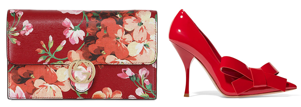 Gucci Blooms Printed Leather Shoulder Bag [$895 via LUISAVIAROMA]   Miu Miu Bow-Embellished Patent-Leather Pumps