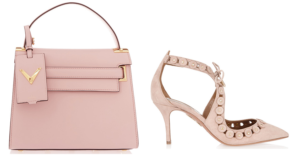 Valentino My Rockstud Leather Tote [$2,675 via Net-a-Porter]    Aquazzura Theo Stud Cutout Suede Pumps [$795 via Net-a-Porter]