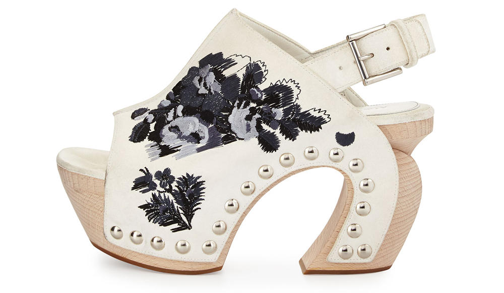 Alexander McQueen Embroidered Leather Platform Clog Sandal