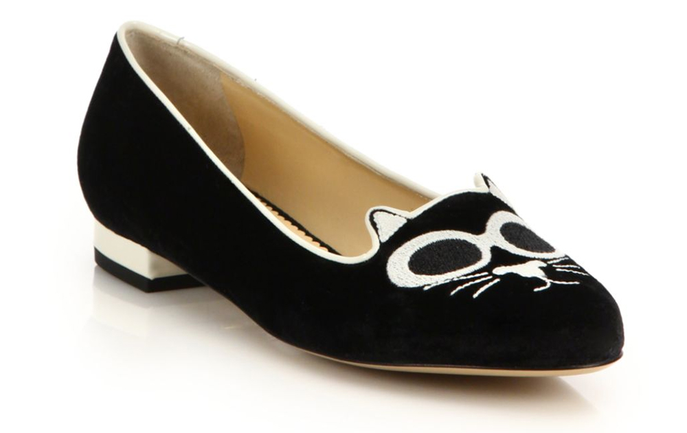 Charlotte Olympia Grunge Kitty Velvet Flats