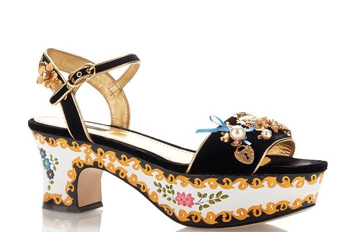 Dolce and Gabbana Velvet Embellished Painted Platforms