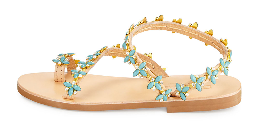 Elina Linardaki Natalie Beaded Jewel Flat Sandal