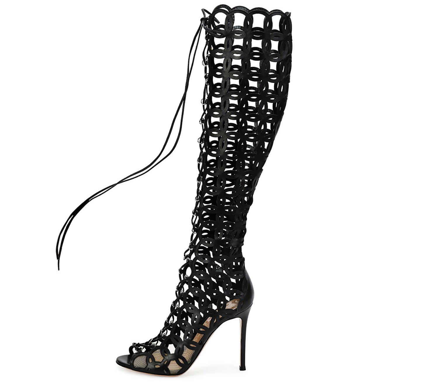 Gianvito Rossi  Laser-Cut Open-Toe Leather Knee Boot