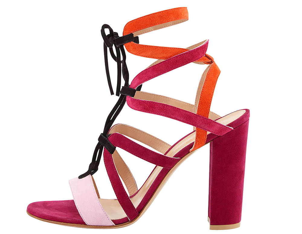 Gianvito Rossi for Mary Katrantzou Colorblock Lace-Up Block-Heel Sandal