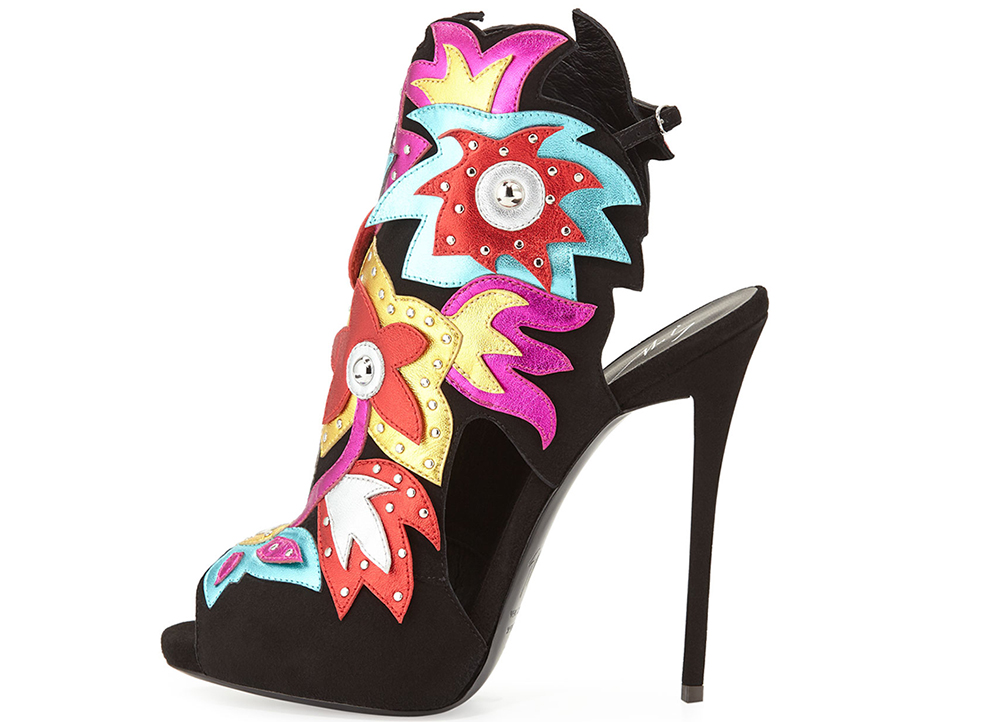 Giuseppe Zanotti Multicolor Floral Suede Ankle Bootie