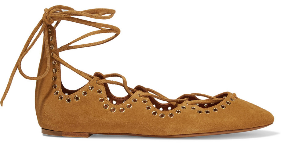 Isabel Marant Leo Lace-Up Embellished Suede Ballet Flats