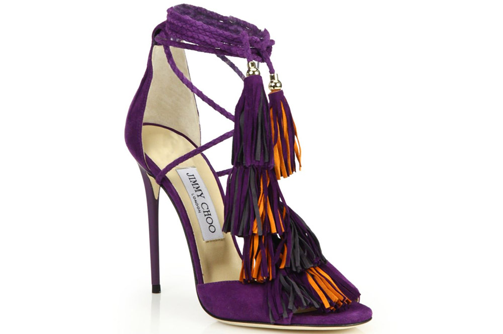 Jimmy Choo Mindy Suede Lace-Up Tassel Sandals