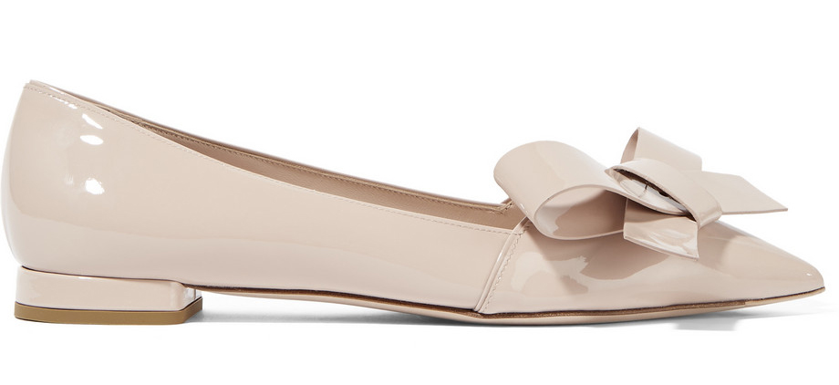 Miu Miu Bow-Embellished Patent-Leather Point-Toe Flats