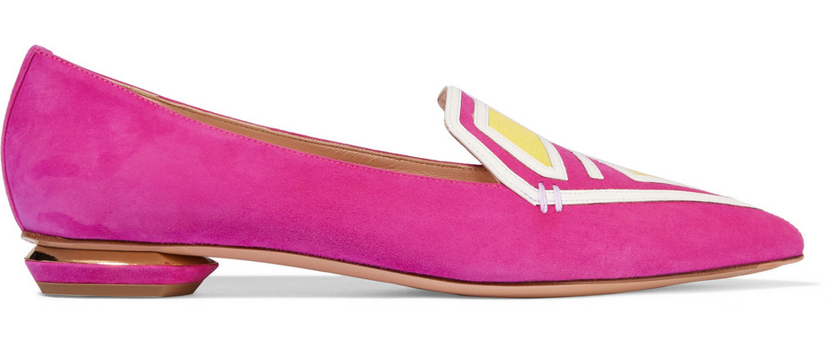 Nicholas Kirkwood Leia Patent Leather-Trimmed Suede Point-Toe Flats