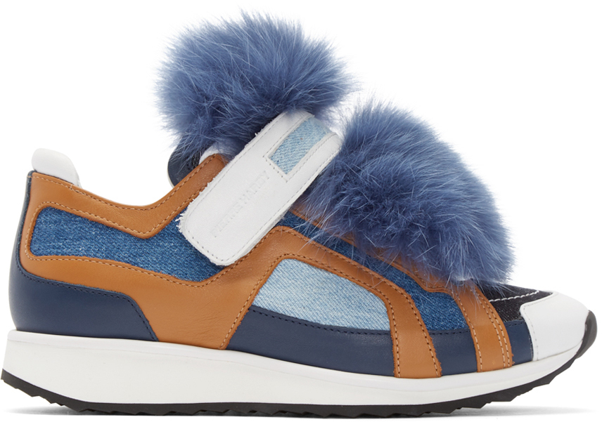 Pierre Hardy  Blue Fur Accent Sneakers