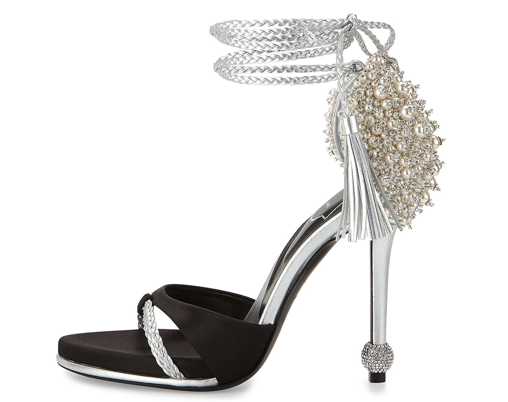 Roger Vivier Lasso Pearly Ankle-Wrap Sandal