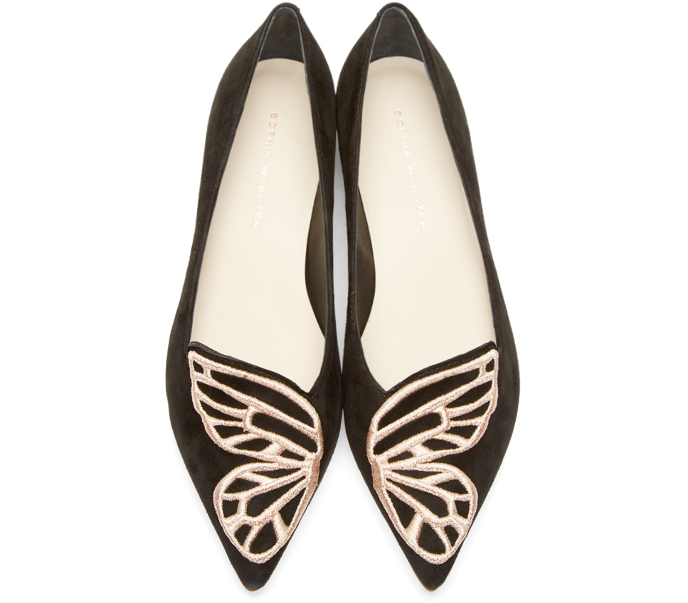 Sophia Webster Bibi Butterfly Embroidered Suede Point-Toe Flats