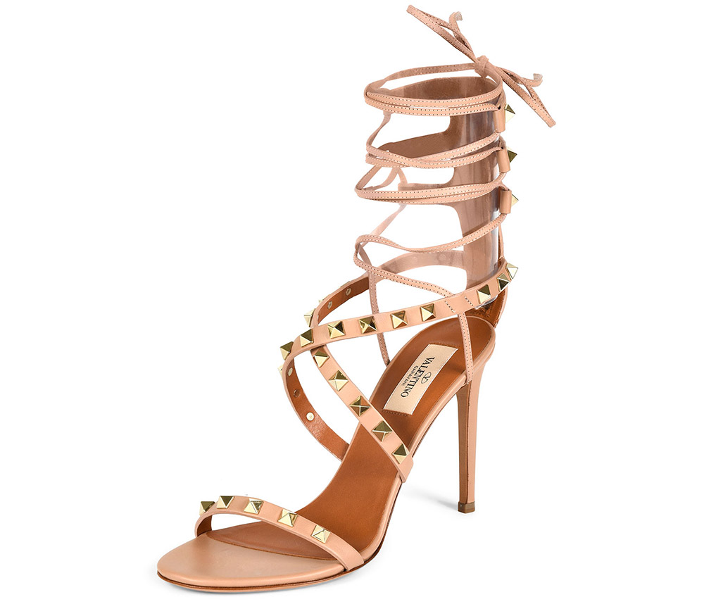 Valentino Rockstud Crisscross Ankle-Wrap Sandal