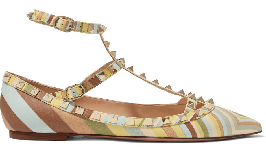 Valentino Rockstud Embellished Printed Leather Flats