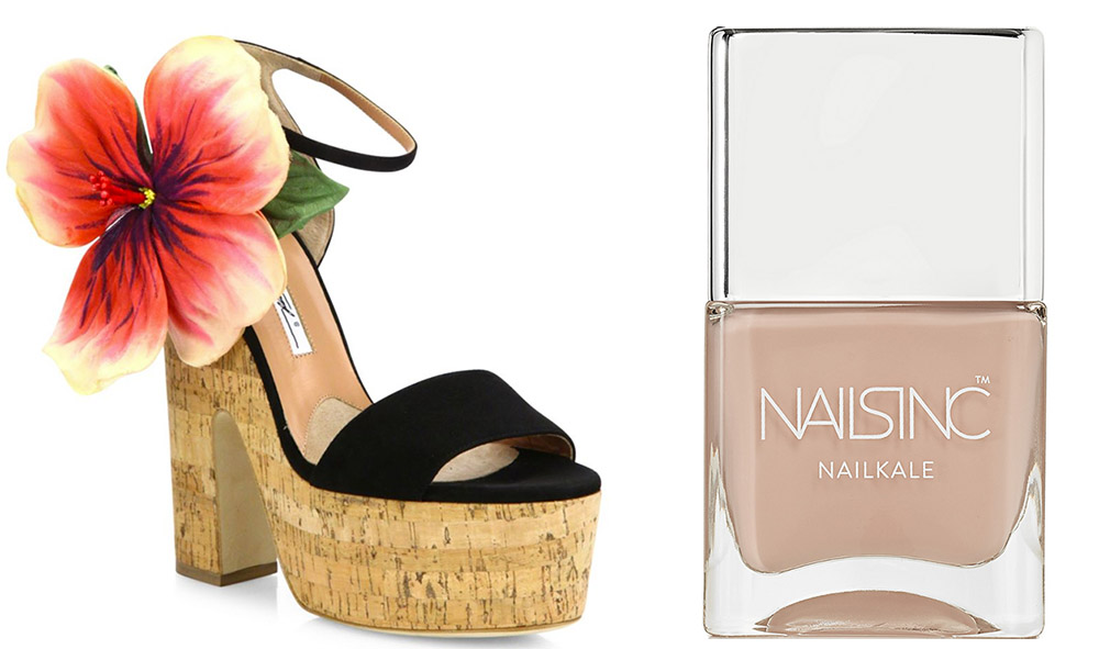 Brian Atwood Flower Kate Suede & Cork Platform Sandals $1,095 via Saks Nails Inc. Montpelier Walk NailKale Polish $15 via Net-a-Porter