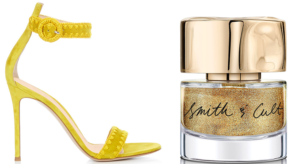 Gianvito Rossi Antigua Contrast-Stitch Suede Sandals $695 via MATCHESFASHION.COM  Smith & Cult	Bridge & Tunnel Nail Polish $18 via Bergdorf Goodman 