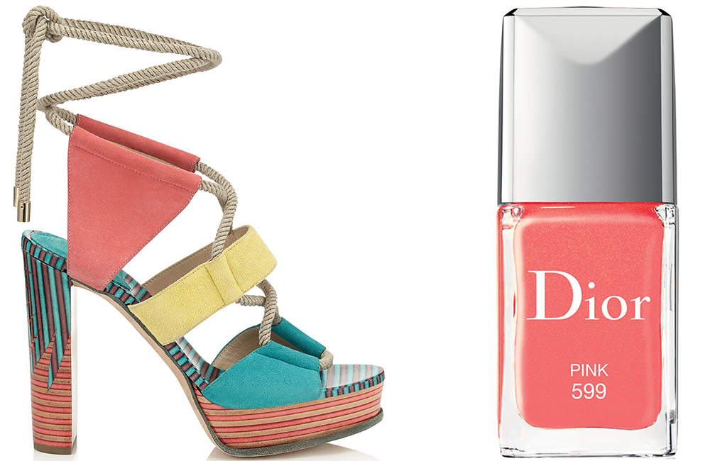 Jimmy Choo Halley Sandal $995 via Jimmy Choo  Dior Vernis Pink Couture Color $27 via Bergdorf Goodman 